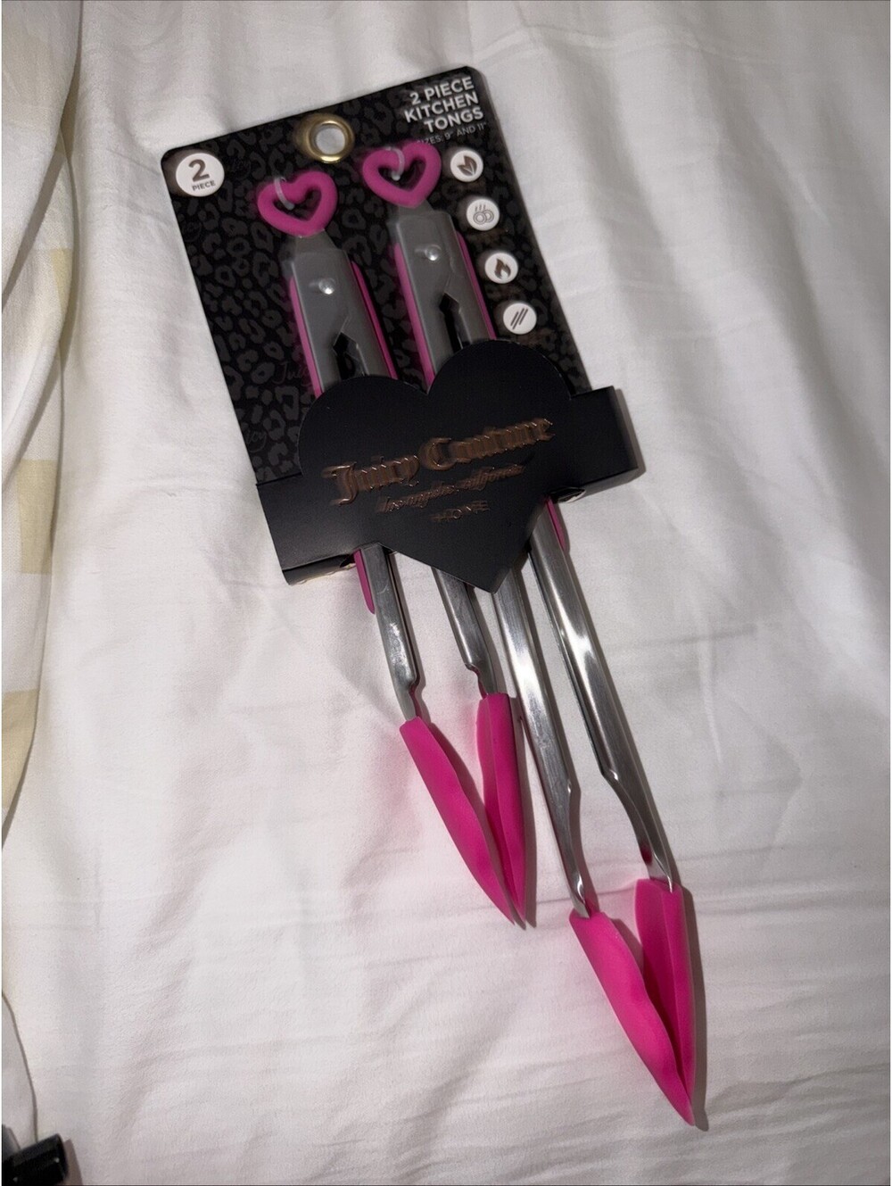 New Juicy Couture Pink and Silver Heart Tongs Set Of 2